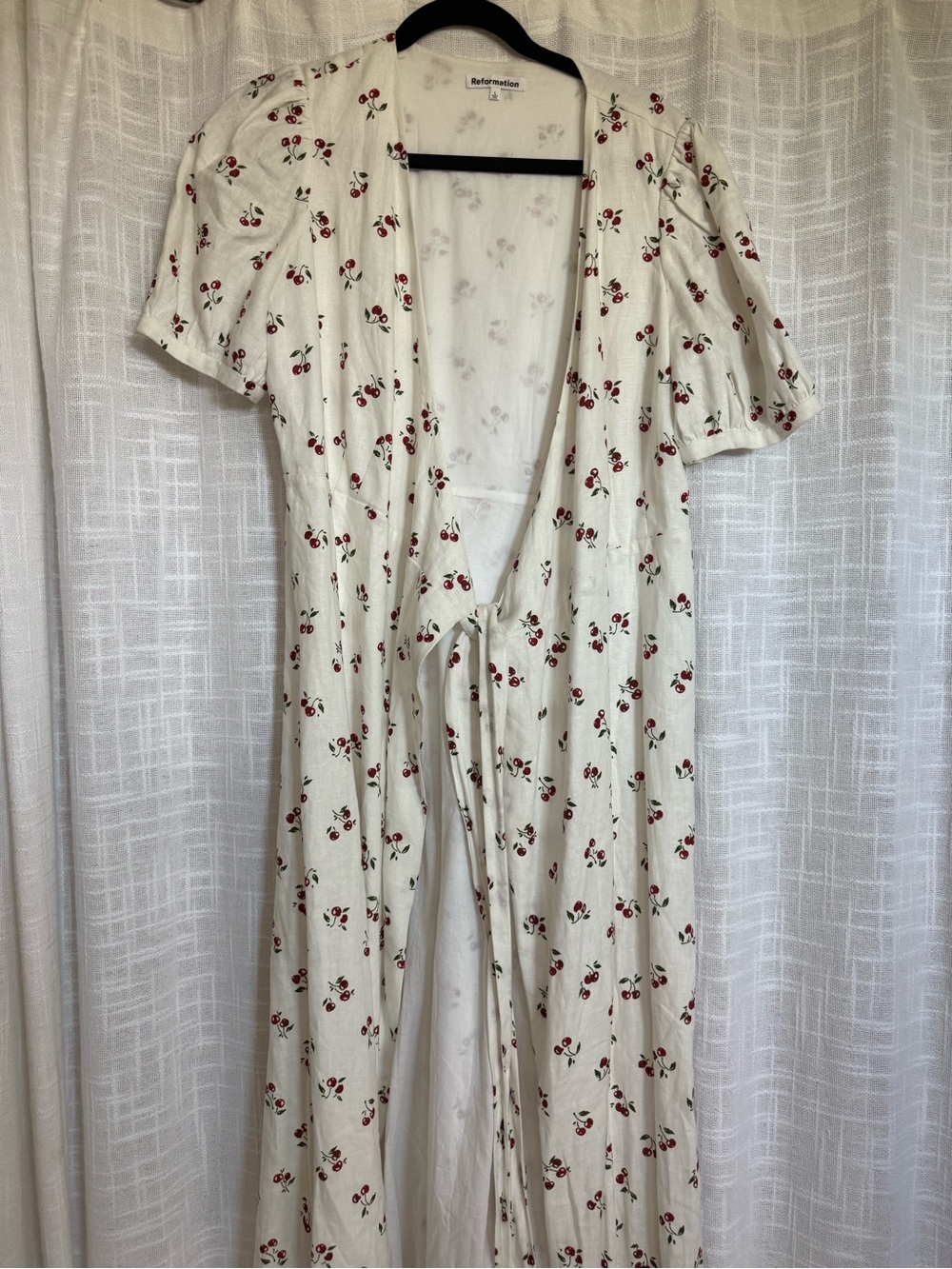 Reformation Cream Cherry-Print wrap linen maxi dress